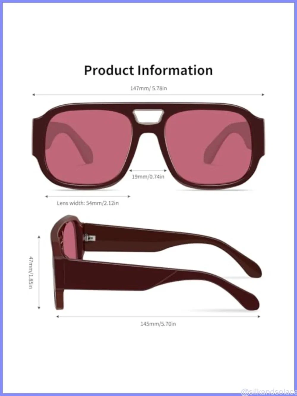 Retro Oversized Aviator Sunglasses Double Bridge UV400 Acetate